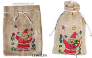SANTA CLAUSE PRINT JUTE DRAWSTRING BAG