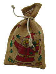 SANTA CLAUSE PRINT JUTE DRAWSTRING BAG
