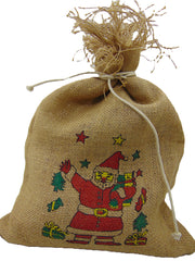 SANTA CLAUSE  HAIRY JUTE DRAWSTRING BAG