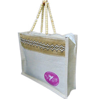 Jute lace & printed Tote Bag