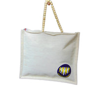 Jute lace & printed Tote Bag