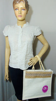 Jute lace & printed Tote Bag