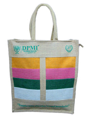 Jute custom print Stripe Panel Tote Bag