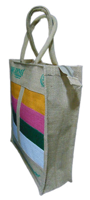 Jute custom print Stripe Panel Tote Bag