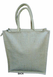 Jute custom print Stripe Panel Tote Bag