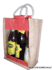 THREE BOTTLE PVC JUTE WINE BOTTLE BAG
