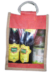 THREE BOTTLE PVC JUTE WINE BOTTLE BAG