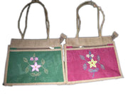 FLOWER EMBROIDERY JUTE BAG
