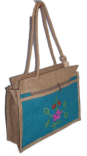 FLOWER EMBROIDERY JUTE BAG