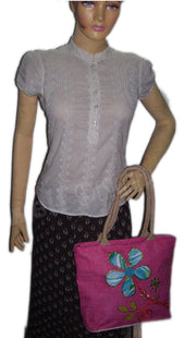 PATCH WORK EMBROIDERY JUTE BAG