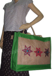 STAR PATCH JUTE SHOPPING BAG