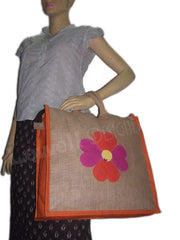 FLOWER DESIGN JUTE SHOPPING BAG