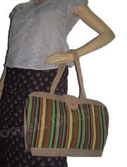 HANDLOOM FABRIC DESIGNER JUTE  BAG