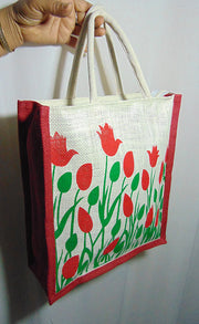 FlowerPrint Jute GroceryBag(12