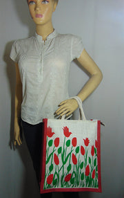 FlowerPrint Jute GroceryBag(12