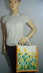 FlowerPrint Jute GroceryBag(12