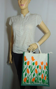 FlowerPrint Jute GroceryBag(12