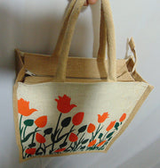 FlowerPrint Jute GroceryBag(12
