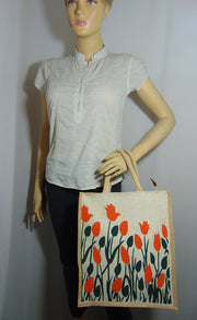 FlowerPrint Jute GroceryBag(12