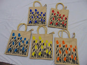 Flower Print Jute Shopping Bag(12