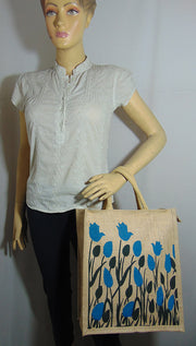 Flower Print Jute Shopping Bag(12