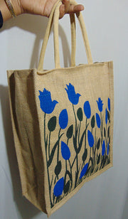Flower Print Jute Shopping Bag(12