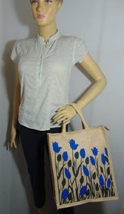 Flower Print Jute Shopping Bag(12