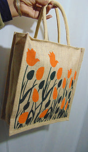Flower Print Jute Shopping Bag(12