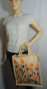 Flower Print Jute Shopping Bag(12