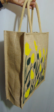 Flower Print Jute Shopping Bag(12