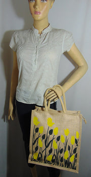 Flower Print Jute Shopping Bag(12