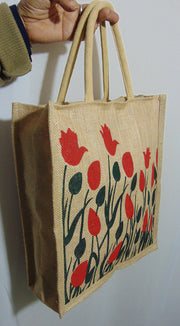 Flower Print Jute Shopping Bag(12