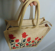 Flower Print Jute Shopping Bag(12