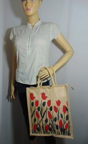 Flower Print Jute Shopping Bag(12