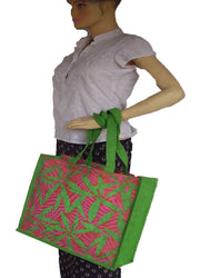 FLOWER EMBROIDERY JUTE BAG