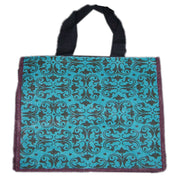 FLOWER PRINT JUTE SHOPPING BAG