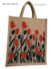 Flower Print Jute Shopping Bag(12