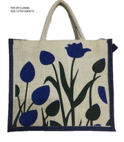 Flower Print Jute Shopping Bag(14