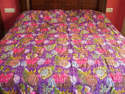 FLOWER PRINT KATHA STITCH BED COVER