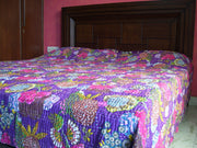 FLOWER PRINT KATHA STITCH BED COVER
