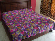 FLOWER PRINT KATHA STITCH BED COVER