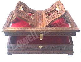 WOODEN HAND CARVED HOLY BOOK STAND AND BOX KASHMIRI CARVING DESIGN(12X8X3