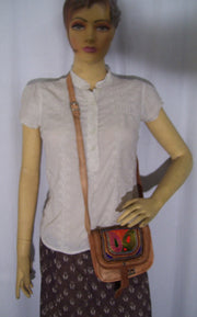 ARI EMBROIDERY LEATHER LONG SHOULDER HANDLE BAG