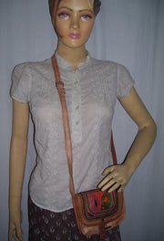 ARI EMBROIDERY LEATHER LONG SHOULDER HANDLE BAG