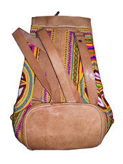 INDIAN HANDMADE LEATHER BAG BACKPACK EMBROIDED VINTAGE LOOK ETHNIC BAG