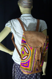 INDIAN HANDMADE LEATHER BAG BACKPACK EMBROIDED VINTAGE LOOK ETHNIC BAG