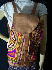 INDIAN HANDMADE LEATHER BAG BACKPACK EMBROIDED VINTAGE LOOK ETHNIC BAG