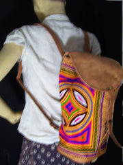 INDIAN HANDMADE LEATHER BAG BACKPACK EMBROIDED VINTAGE LOOK ETHNIC BAG