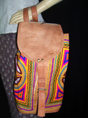 INDIAN HANDMADE LEATHER BAG BACKPACK EMBROIDED VINTAGE LOOK ETHNIC BAG