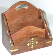 WOODEN  LETTER/PAPER RACK HOLDER WITH COMPARTMENT